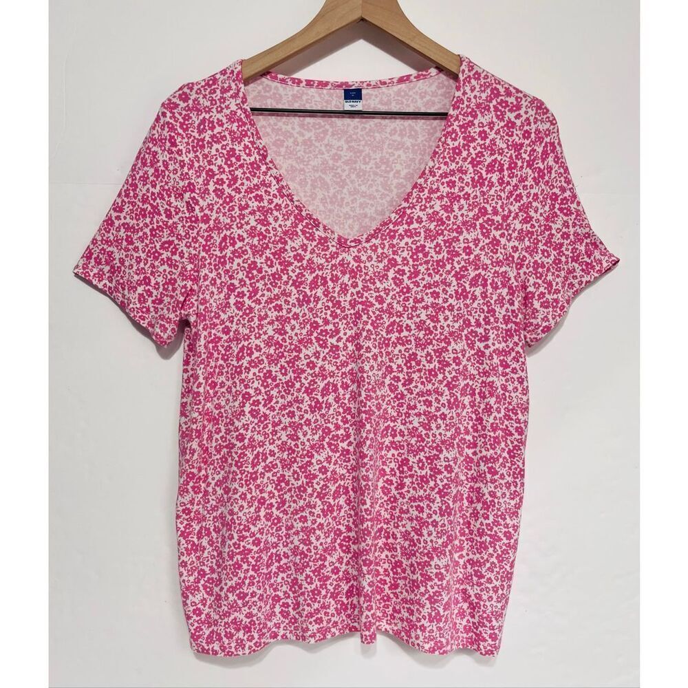 Old Navy Luxe V Neck Pink Floral Tee   Size M